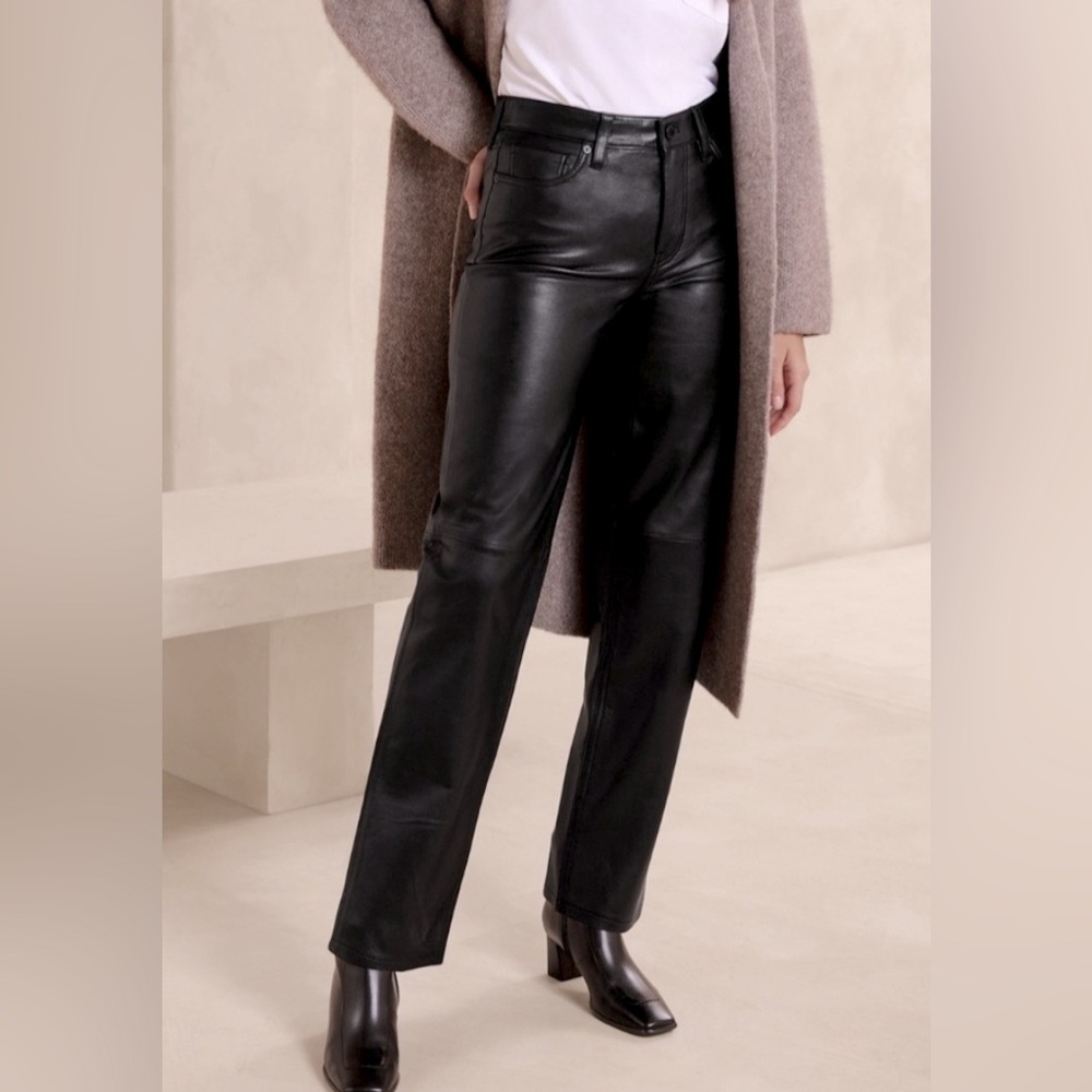 Banana Republic High Rise Straight Black 100% Genuine Lamb Leather Pants NWOT